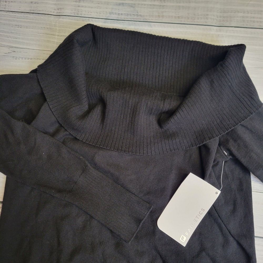 Fabletics Psyllos Sweater Women's Medium Black Off Shoulder‎ Relaxed Fit Ribbed